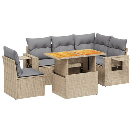 Soffgrupp för trädgården med dynor 6 delar beige konstrotting