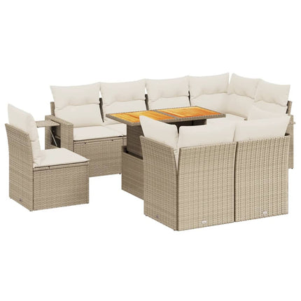 Soffgrupp för trädgården med dynor 9 delar beige konstrotting