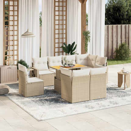 Soffgrupp för trädgården med dynor 9 delar beige konstrotting
