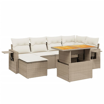 Matgrupp för trädgården med dynor 7 delar beige konstrotting