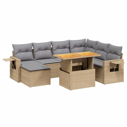 Matgrupp för trädgården med dynor 8 delar beige konstrotting