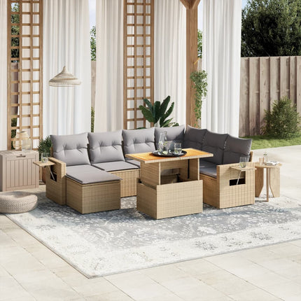 Matgrupp för trädgården med dynor 8 delar beige konstrotting