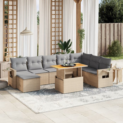 Soffgrupp för trädgården med dynor 9 delar beige konstrotting