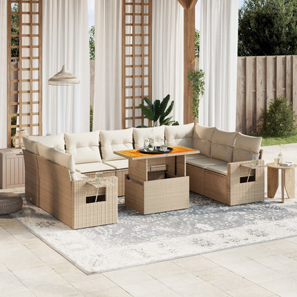 Soffgrupp för trädgård med dynor 10 delar beige konstrotting