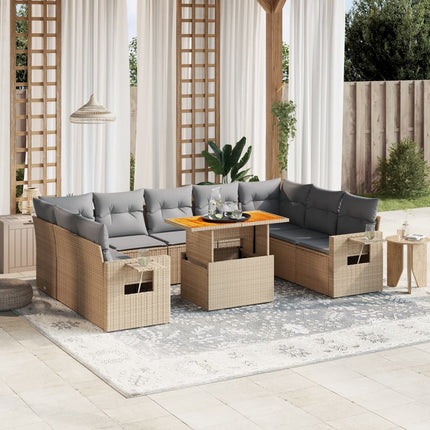 Soffgrupp för trädgård med dynor 10 delar beige konstrotting