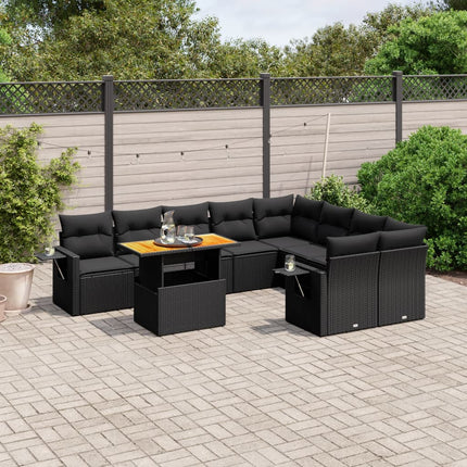 Loungegrupp 10 delar med svarta dynor konstrotting