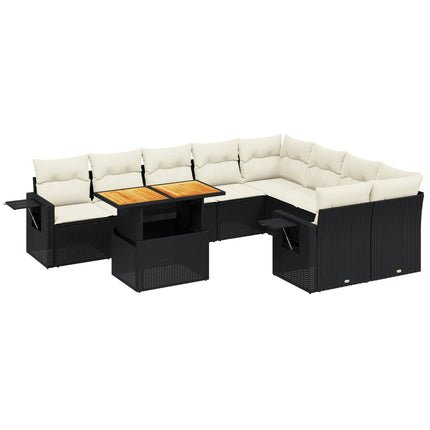 Loungegrupp 10 delar med svarta dynor konstrotting