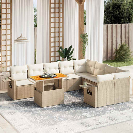 Soffgrupp för trädgård med dynor 10 delar beige konstrotting
