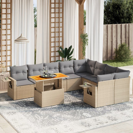 Soffgrupp för trädgård med dynor 10 delar beige konstrotting