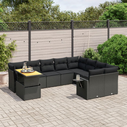 Loungegrupp 10 delar med svarta dynor konstrotting