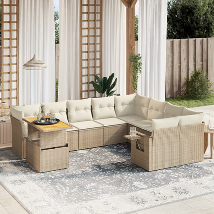 Soffgrupp för trädgård med dynor 10 delar beige konstrotting