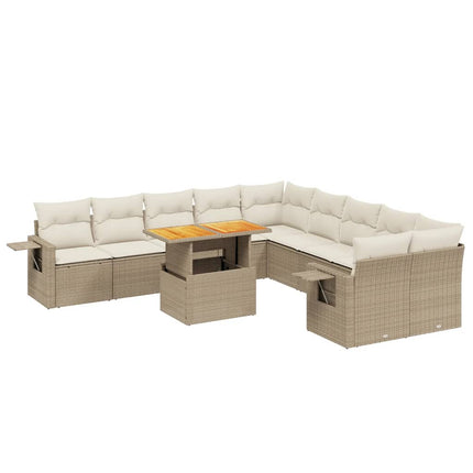 Loungegrupp för trädgården m. dynor 11 delar beige konstrotting