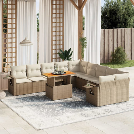 Loungegrupp för trädgården m. dynor 11 delar beige konstrotting