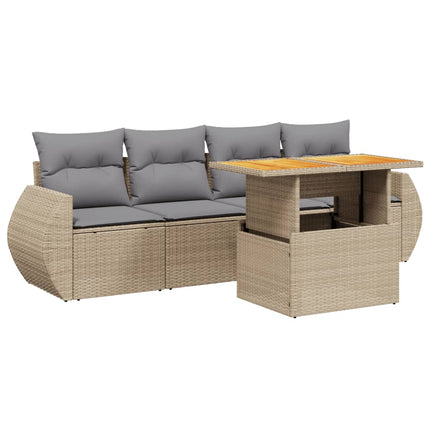 Soffgrupp för trädgården med dynor 5 delar beige konstrotting