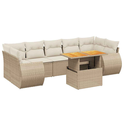 Matgrupp för trädgården med dynor 8 delar beige konstrotting