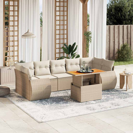 Matgrupp för trädgården med dynor 8 delar beige konstrotting
