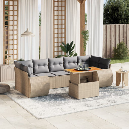 Matgrupp för trädgården med dynor 8 delar beige konstrotting