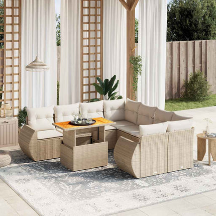 Soffgrupp för trädgården med dynor 9 delar beige konstrotting