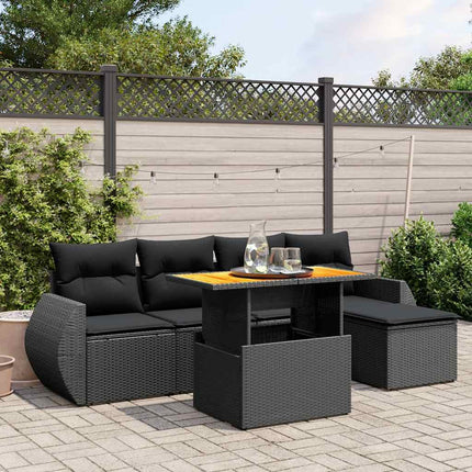 Loungegrupp med dynor 6 delar svart konstrotting