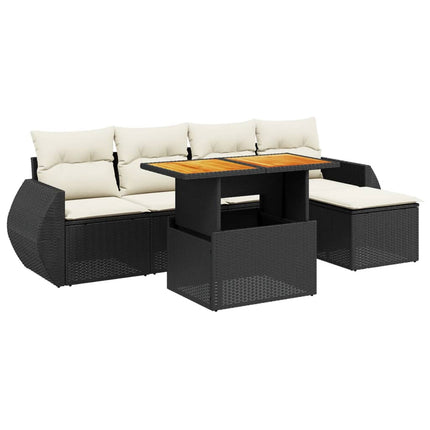 Loungegrupp med dynor 6 delar svart konstrotting