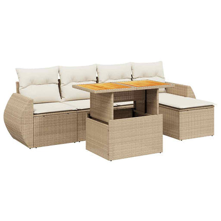 Soffgrupp för trädgården med dynor 6 delar beige konstrotting