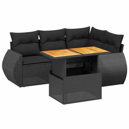 Loungegrupp för trädgården med dynor 5 delar svart konstrotting