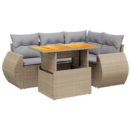 Soffgrupp för trädgården med dynor 5 delar beige konstrotting