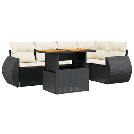 Loungegrupp med dynor 6 delar svart konstrotting