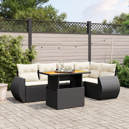 Loungegrupp med dynor 6 delar svart konstrotting