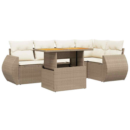 Soffgrupp för trädgården med dynor 6 delar beige konstrotting