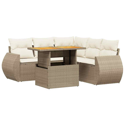 Soffgrupp för trädgården med dynor 6 delar beige konstrotting