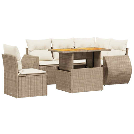 Soffgrupp för trädgården med dynor 6 delar beige konstrotting
