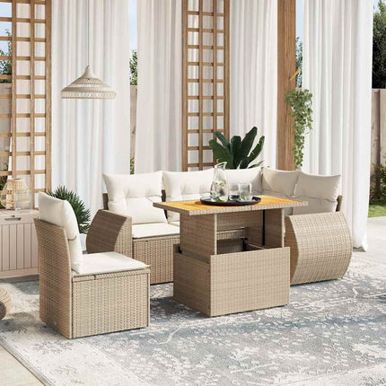 Soffgrupp för trädgården med dynor 6 delar beige konstrotting