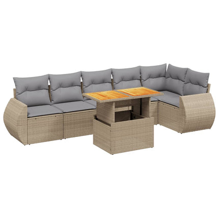Matgrupp för trädgården med dynor 7 delar beige konstrotting