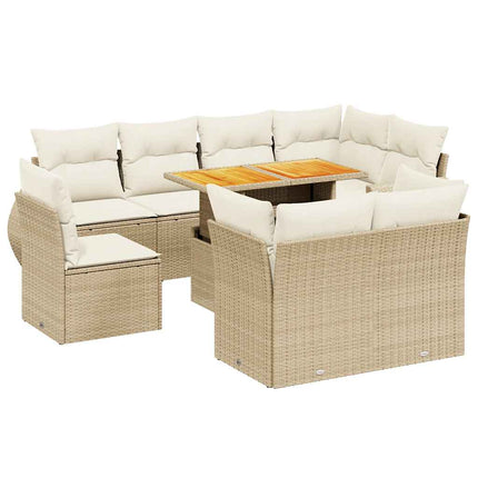 Soffgrupp för trädgården med dynor 9 delar beige konstrotting