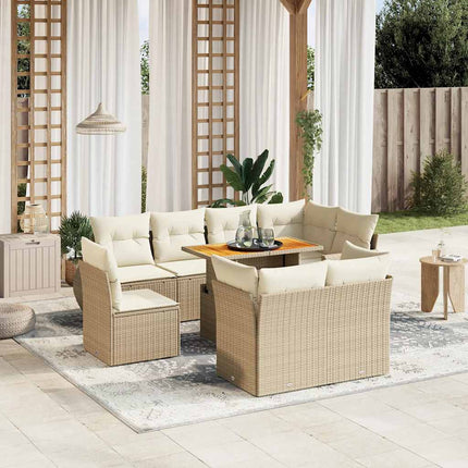 Soffgrupp för trädgården med dynor 9 delar beige konstrotting