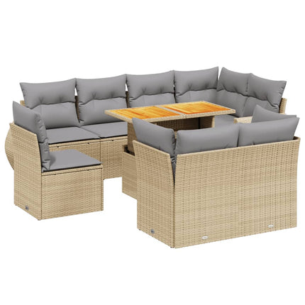 Soffgrupp för trädgården med dynor 9 delar beige konstrotting