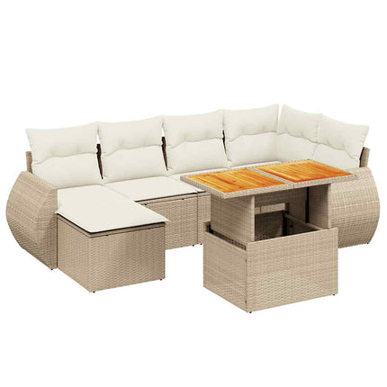 Matgrupp för trädgården med dynor 7 delar beige konstrotting