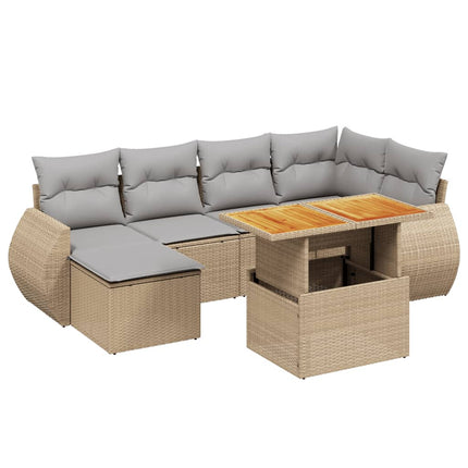 Matgrupp för trädgården med dynor 7 delar beige konstrotting