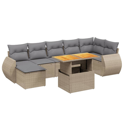 Matgrupp för trädgården med dynor 8 delar beige konstrotting