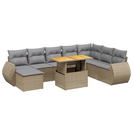 Soffgrupp för trädgården med dynor 9 delar beige konstrotting
