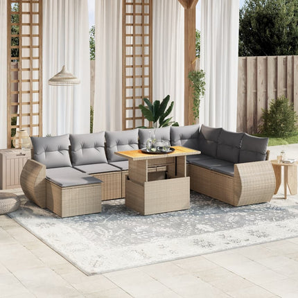Soffgrupp för trädgården med dynor 9 delar beige konstrotting