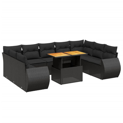Loungegrupp 10 delar med svarta dynor konstrotting