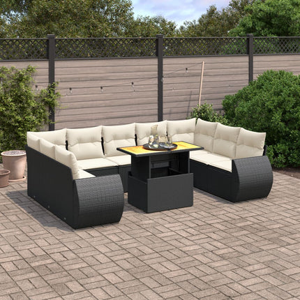 Loungegrupp 10 delar med svarta dynor konstrotting