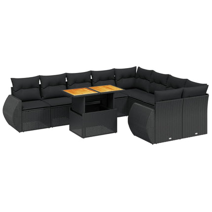 Loungegrupp 10 delar med svarta dynor konstrotting