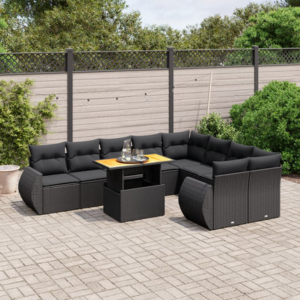 Loungegrupp 10 delar med svarta dynor konstrotting