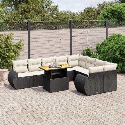 Loungegrupp 10 delar med svarta dynor konstrotting