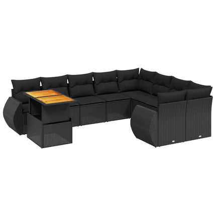 Loungegrupp 10 delar med svarta dynor konstrotting