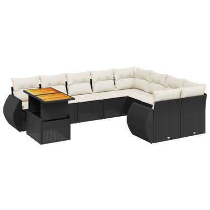 Loungegrupp 10 delar med svarta dynor konstrotting