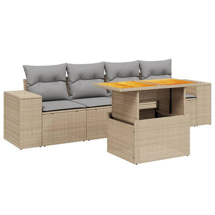 Soffgrupp för trädgården med dynor 5 delar beige konstrotting